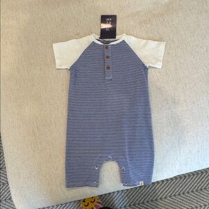 Me + Henry Striped Blue and White Henley Romper